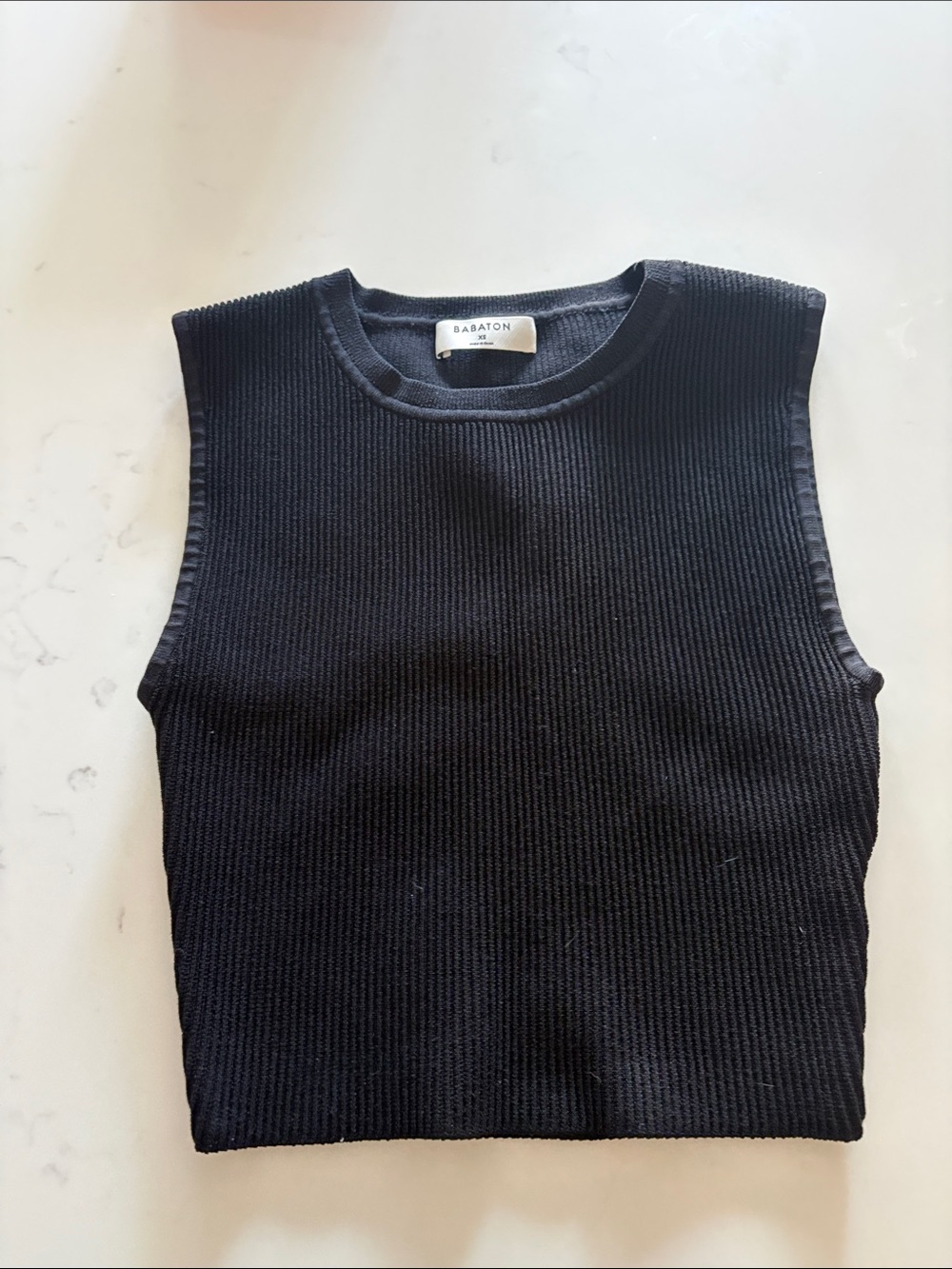 Babaton Black Ribbed Crewneck Sleeveless Knit Top